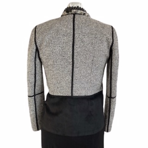 Lafayette 148 NY Collarless Black White Tweed/Suede Fitted Jacket Sz P Front Zip - Picture 8 of 16